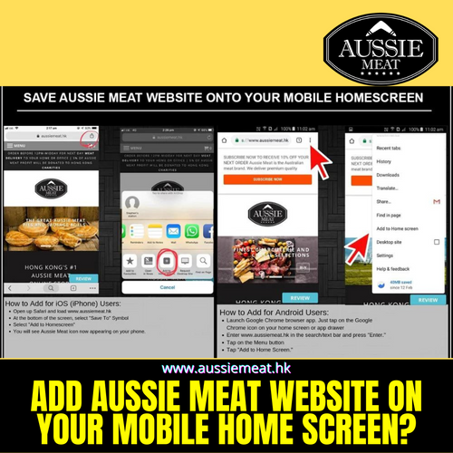 Add Aussie Meat Website on your Mobile Home Screen - Aussie Meat, Meat delivery, online butcher, BBQ Grills, Wine